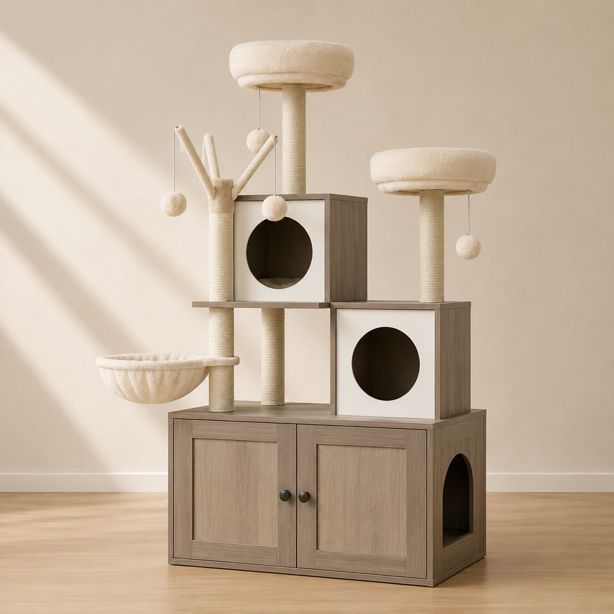 Arbre à chat en bois Felina Smart 2-en-1 (138 cm)