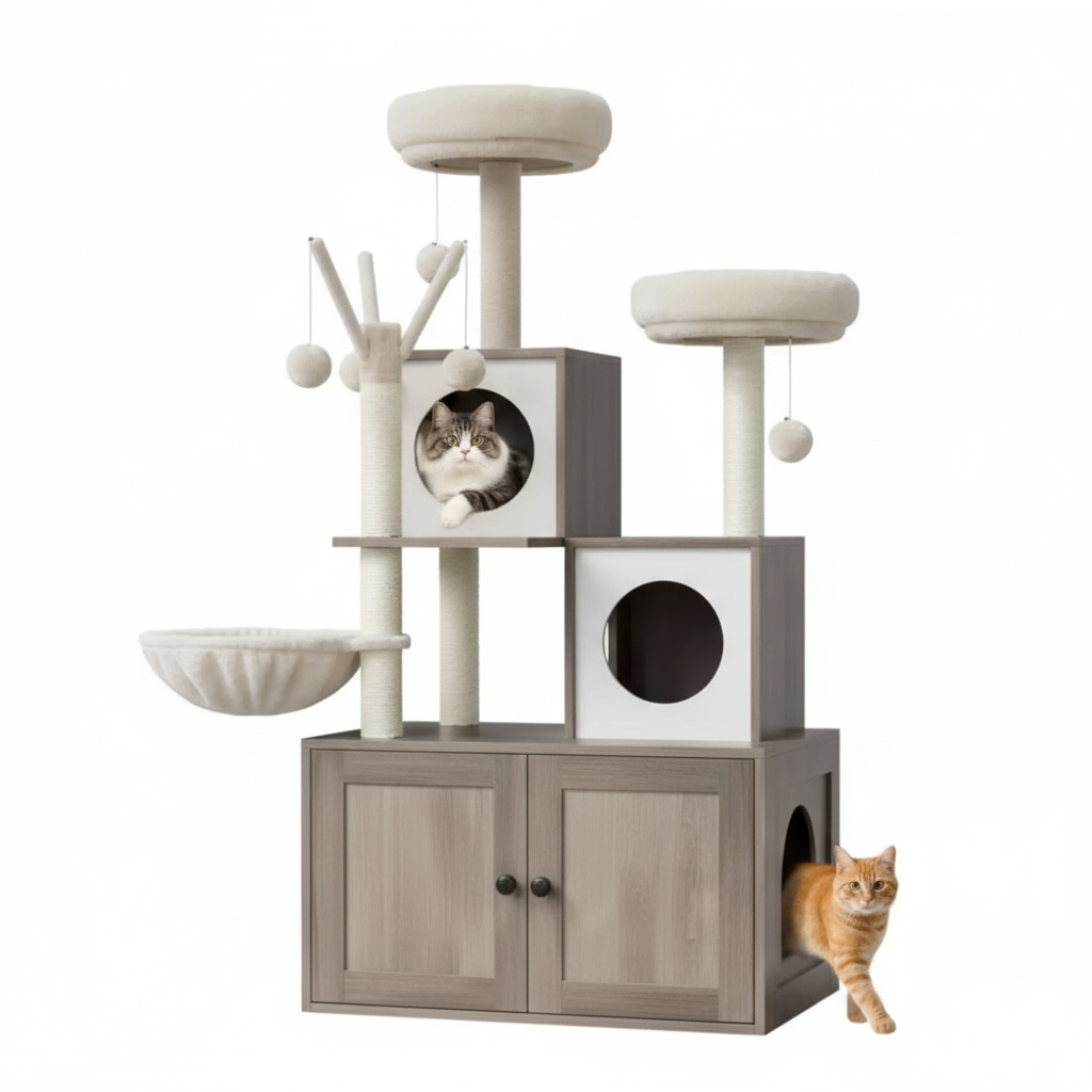 Arbre à chat en bois Felina Smart 2-en-1 (138 cm)
