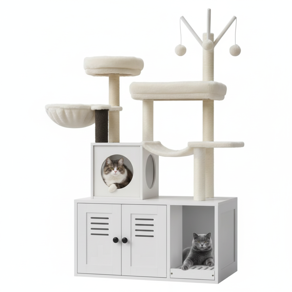 Arbre à chat en bois Felina Smart 2-en-1 (138 cm)