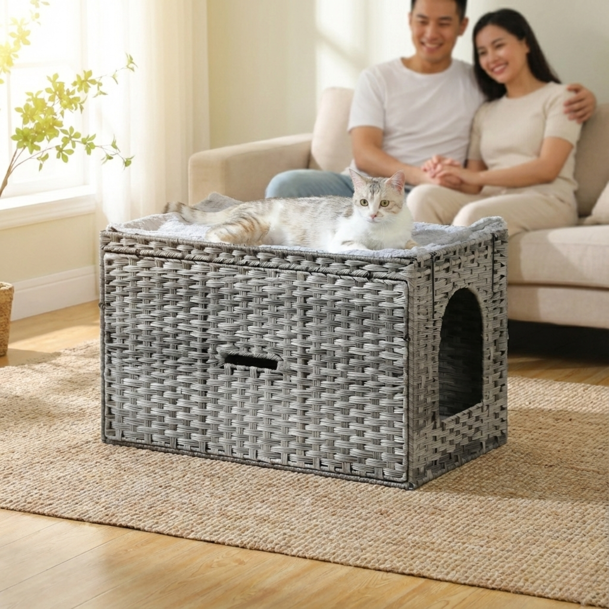 Meuble cache-litière Felina Rattan