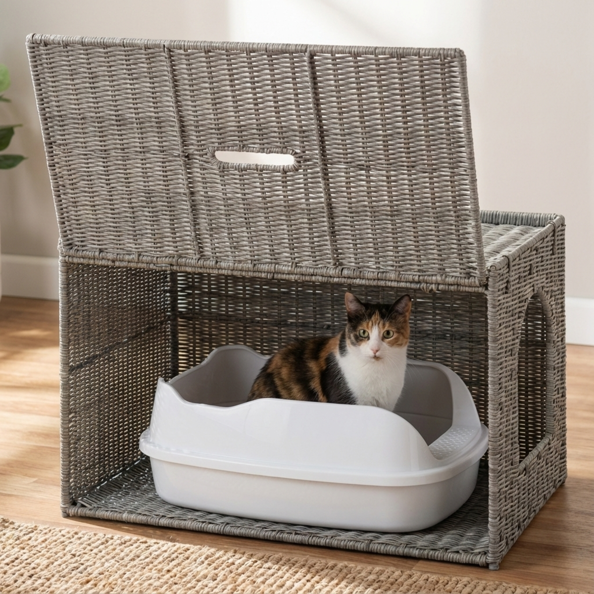 Meuble cache-litière Felina Rattan