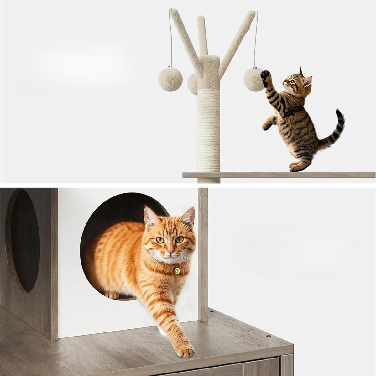 Arbre à chat en bois Felina Smart 2-en-1 (138 cm)
