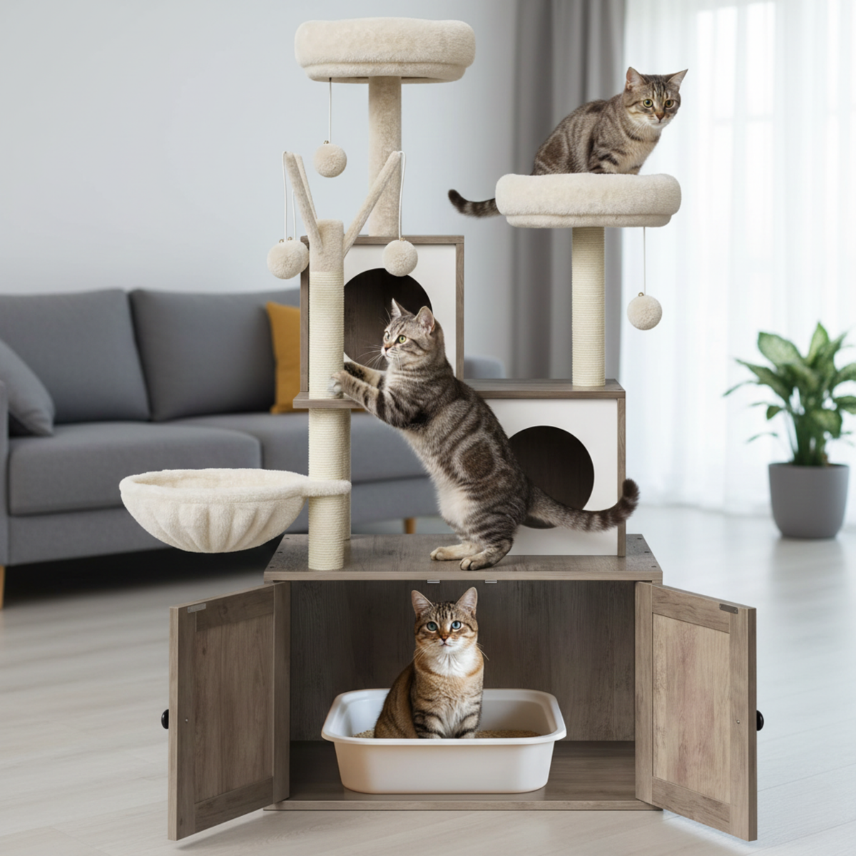 Arbre à chat en bois Felina Smart 2-en-1 (138 cm)