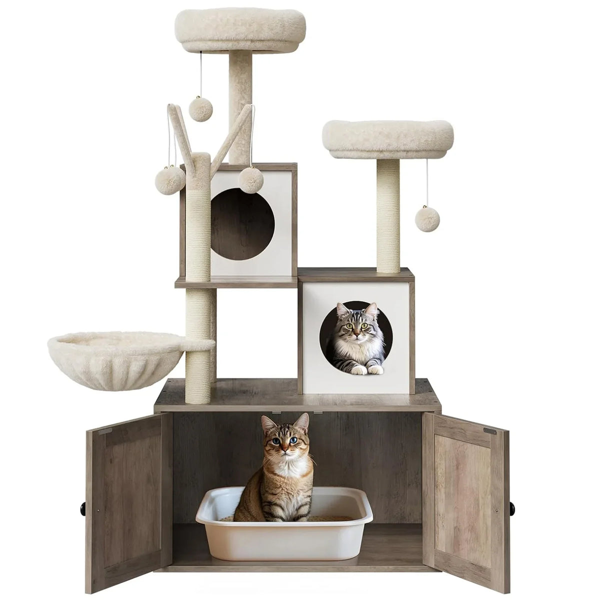 Arbre à chat en bois Felina Smart 2-en-1 (138 cm)